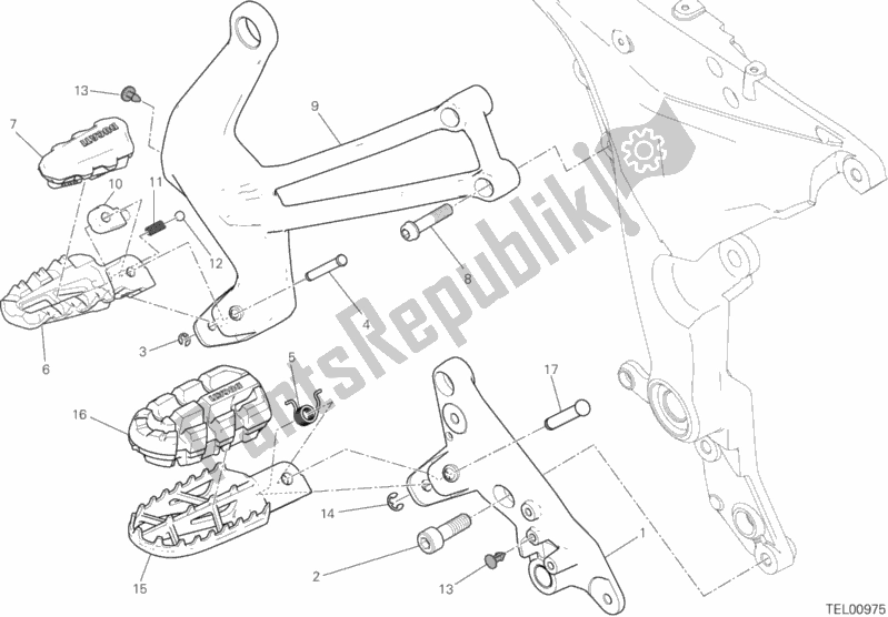 All parts for the Footrests, Right of the Ducati Multistrada 1200 Enduro PRO USA 2018